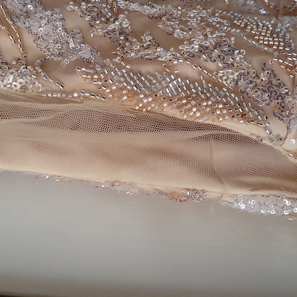Glitter Champagne Mermaid V-Neck Sequin Dredd With Beading - NEVER BEEN WORN - Picture 7 of 10